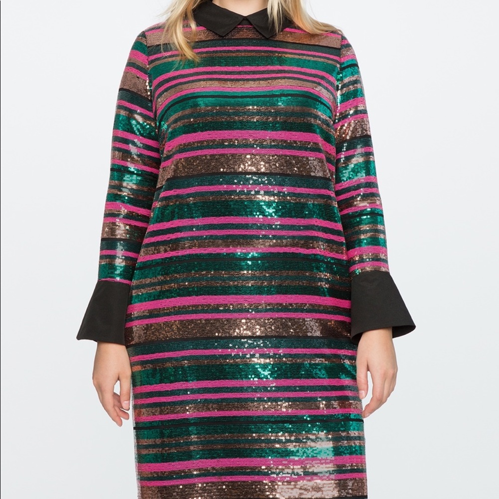 Eloquii Striped Sequin Dress with Collar